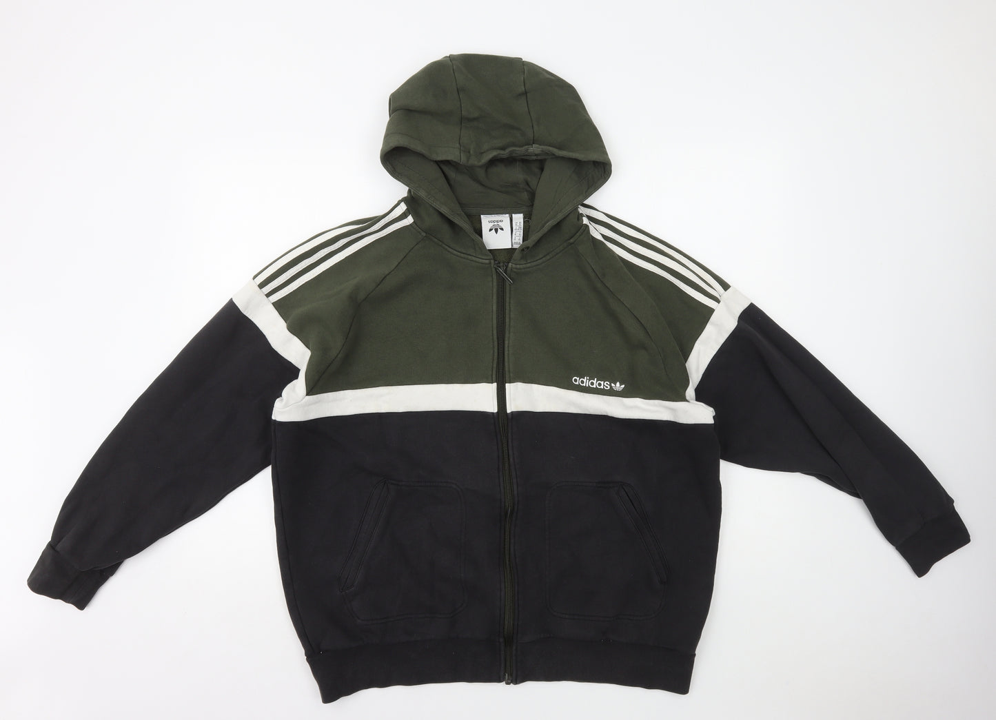 adidas Mens Green Cotton Full Zip Hoodie Size XL - Colour Block