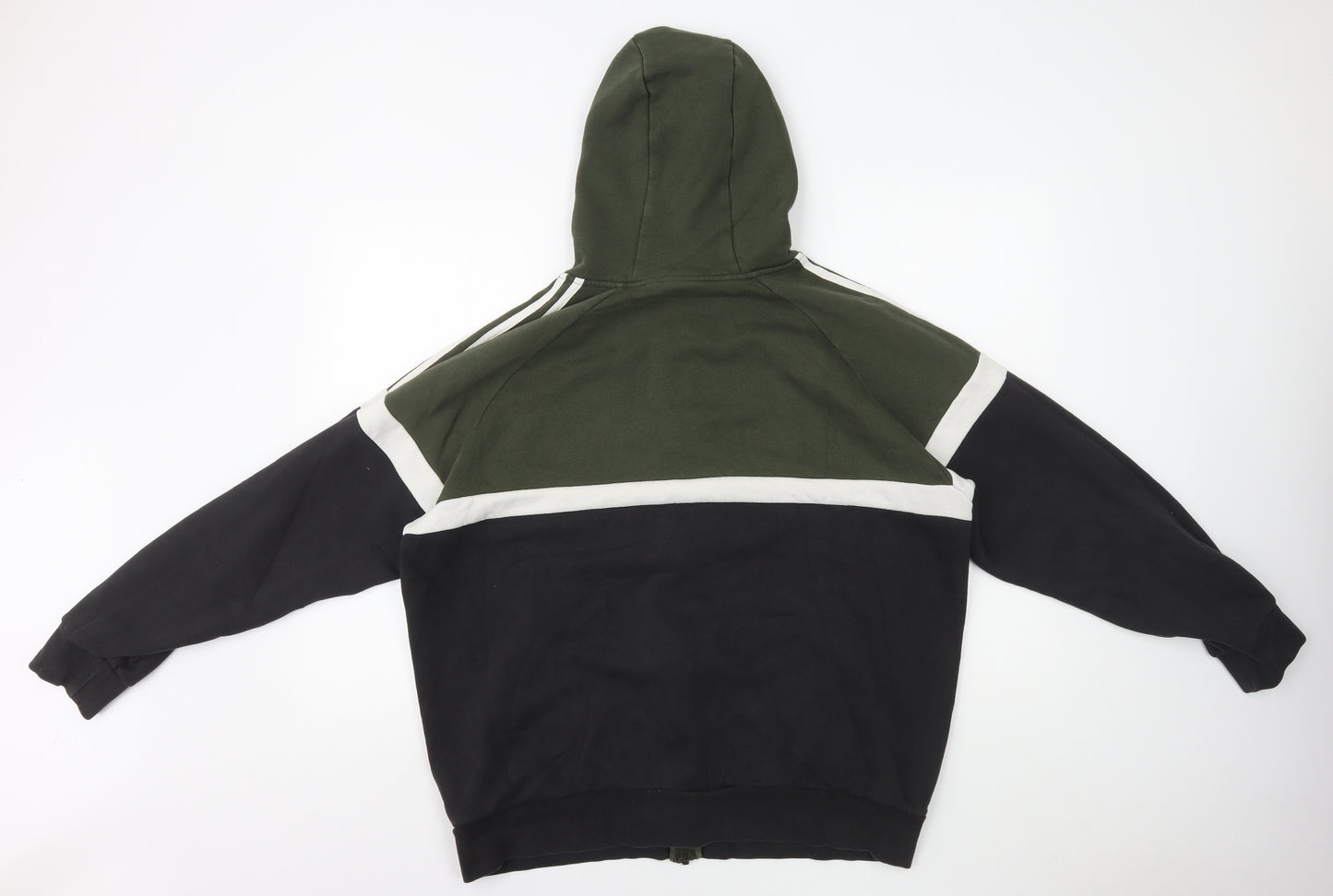 adidas Mens Green Cotton Full Zip Hoodie Size XL - Colour Block