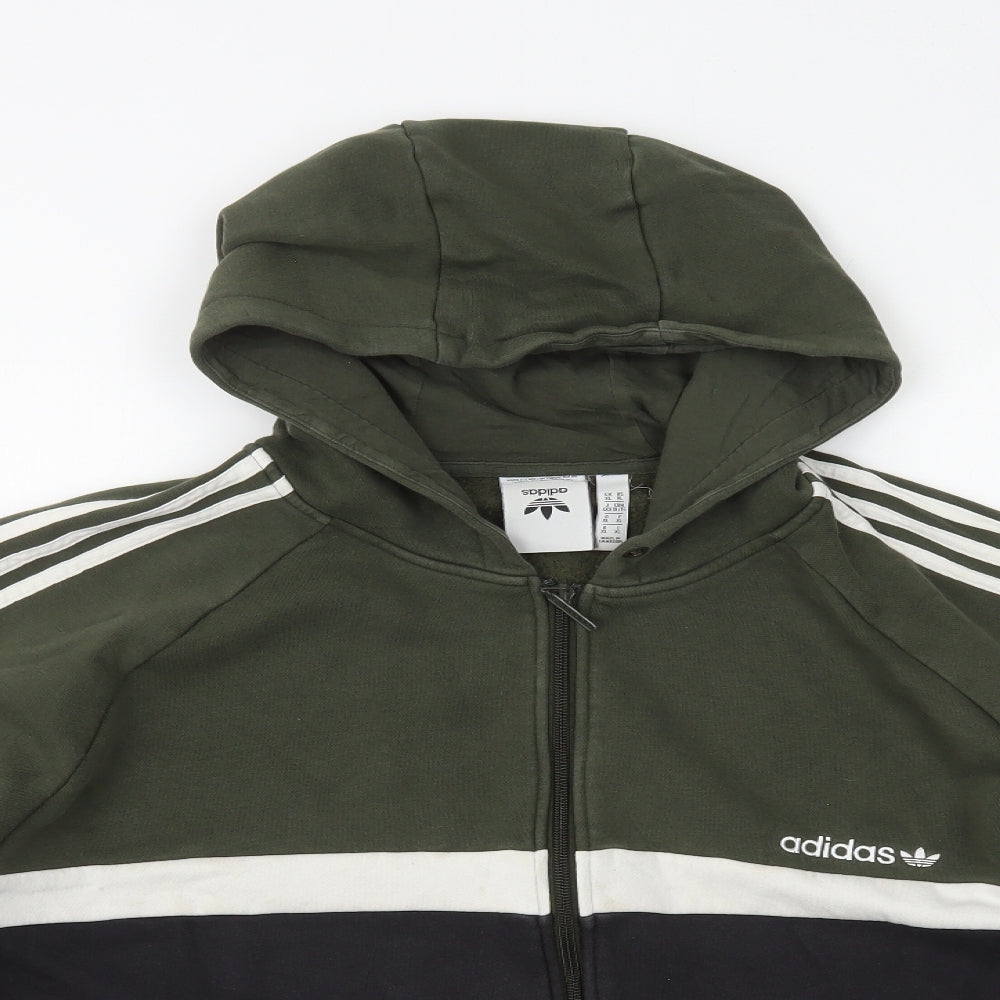 adidas Mens Green Cotton Full Zip Hoodie Size XL - Colour Block