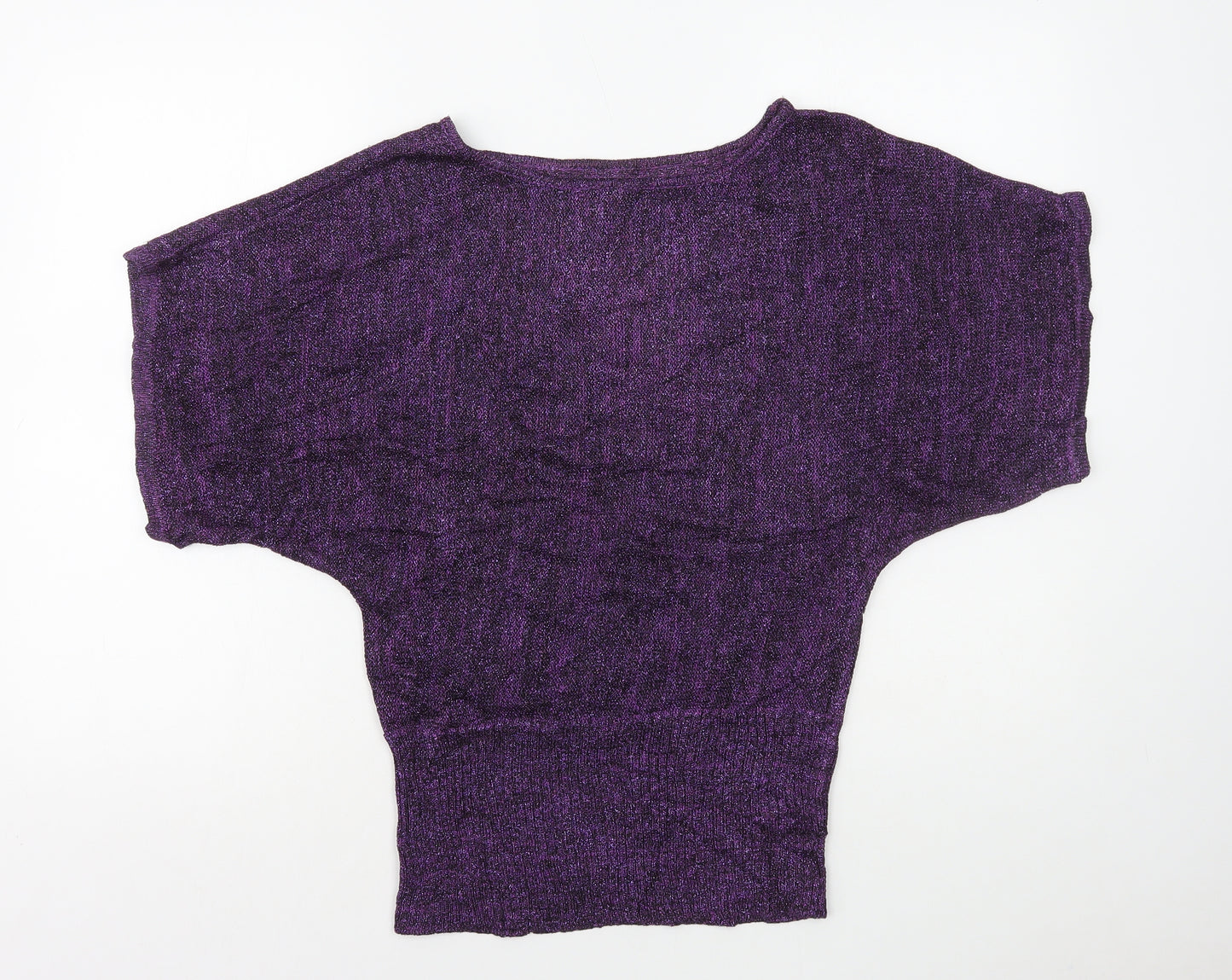 Preworn Womens Purple Polyester Basic T-Shirt Size M Round Neck - Glitter
