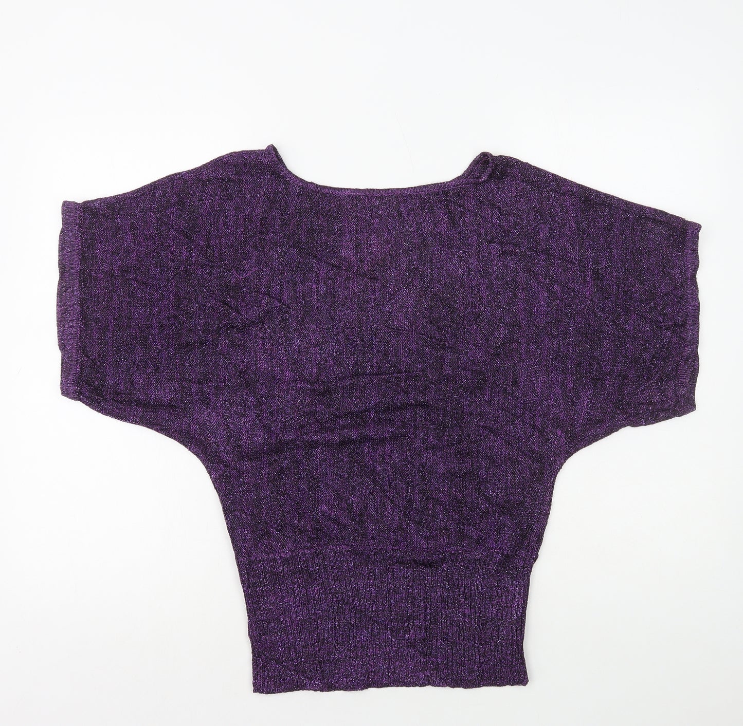 Preworn Womens Purple Polyester Basic T-Shirt Size M Round Neck - Glitter