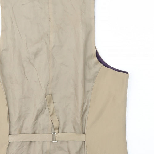 Pierre Remon Mens Beige Striped Polyester Jacket Suit Waistcoat Size XL