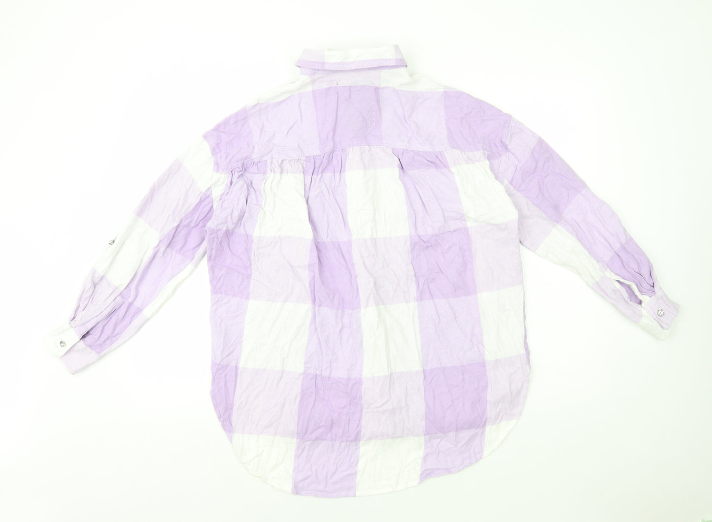 River Island Womens Purple Plaid 100% Cotton Basic Button-Up Size S Collared - Diamante