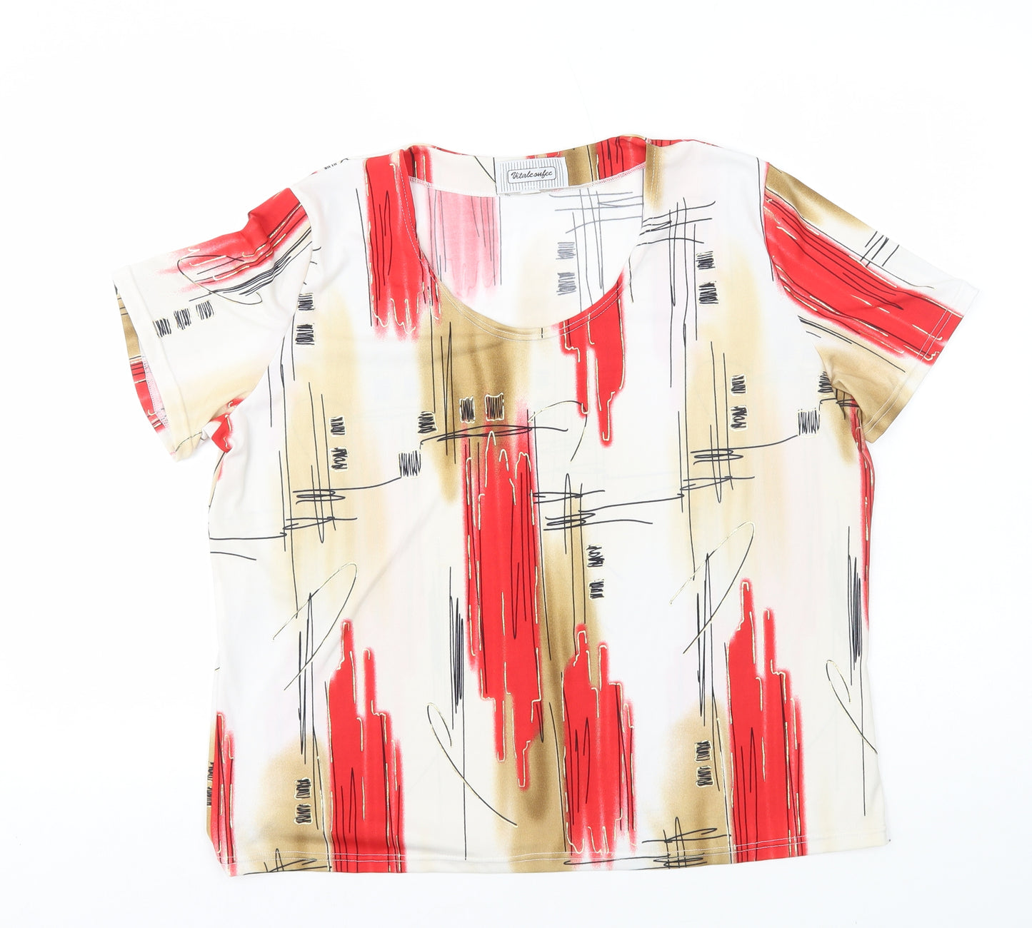 Vitalconfec Womens Multicoloured Geometric Polyester Basic T-Shirt Size L Scoop Neck - Metallic Detail