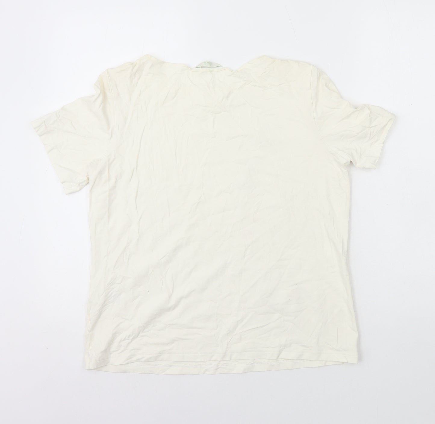 Marks and Spencer Womens White Floral Viscose Basic T-Shirt Size 16 Round Neck - Flower Embroidery