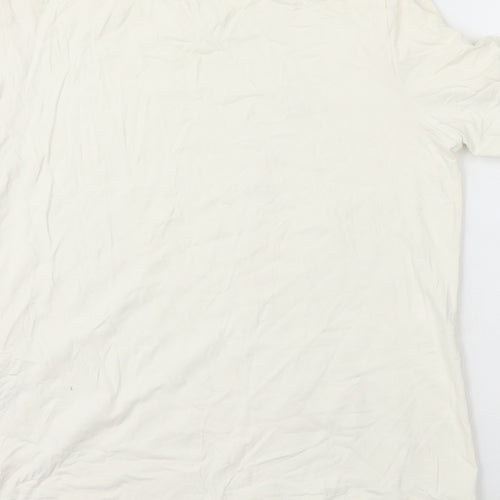 Marks and Spencer Womens White Floral Viscose Basic T-Shirt Size 16 Round Neck - Flower Embroidery