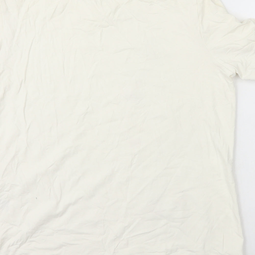 Marks and Spencer Womens White Floral Viscose Basic T-Shirt Size 16 Round Neck - Flower Embroidery