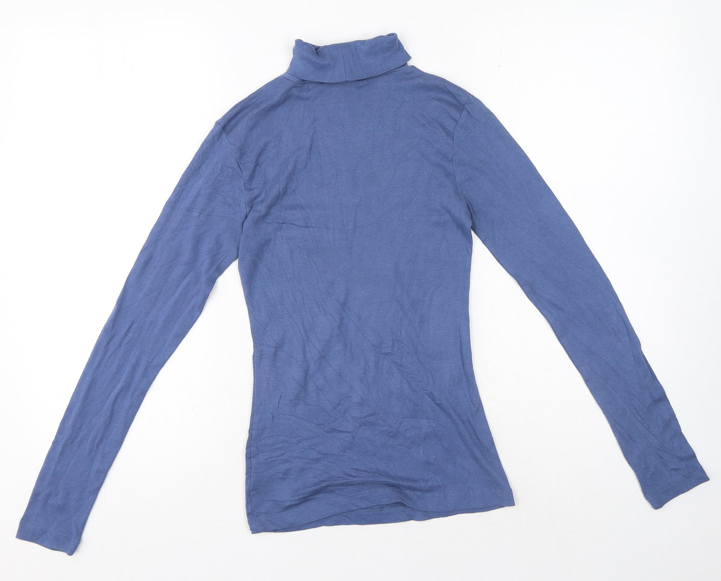 Peacocks Womens Blue Cotton Basic T-Shirt Size 8 Roll Neck