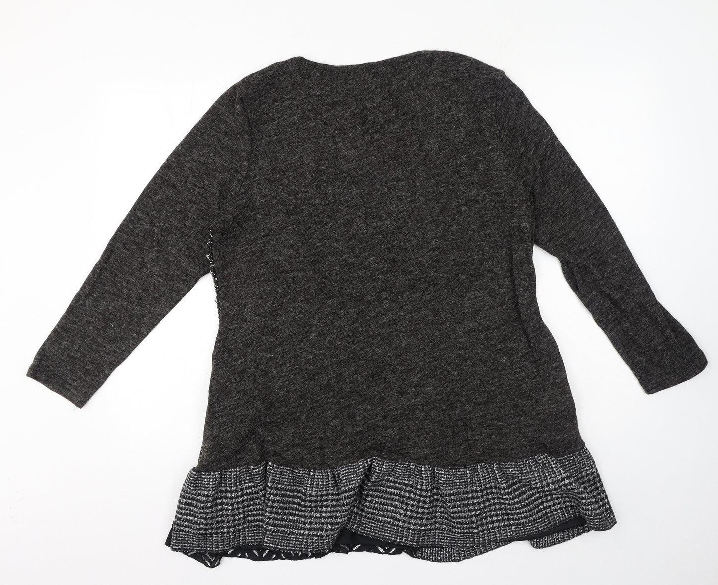 Klass Womens Grey Colourblock Acrylic Jumper Dress Size L Round Neck Pullover