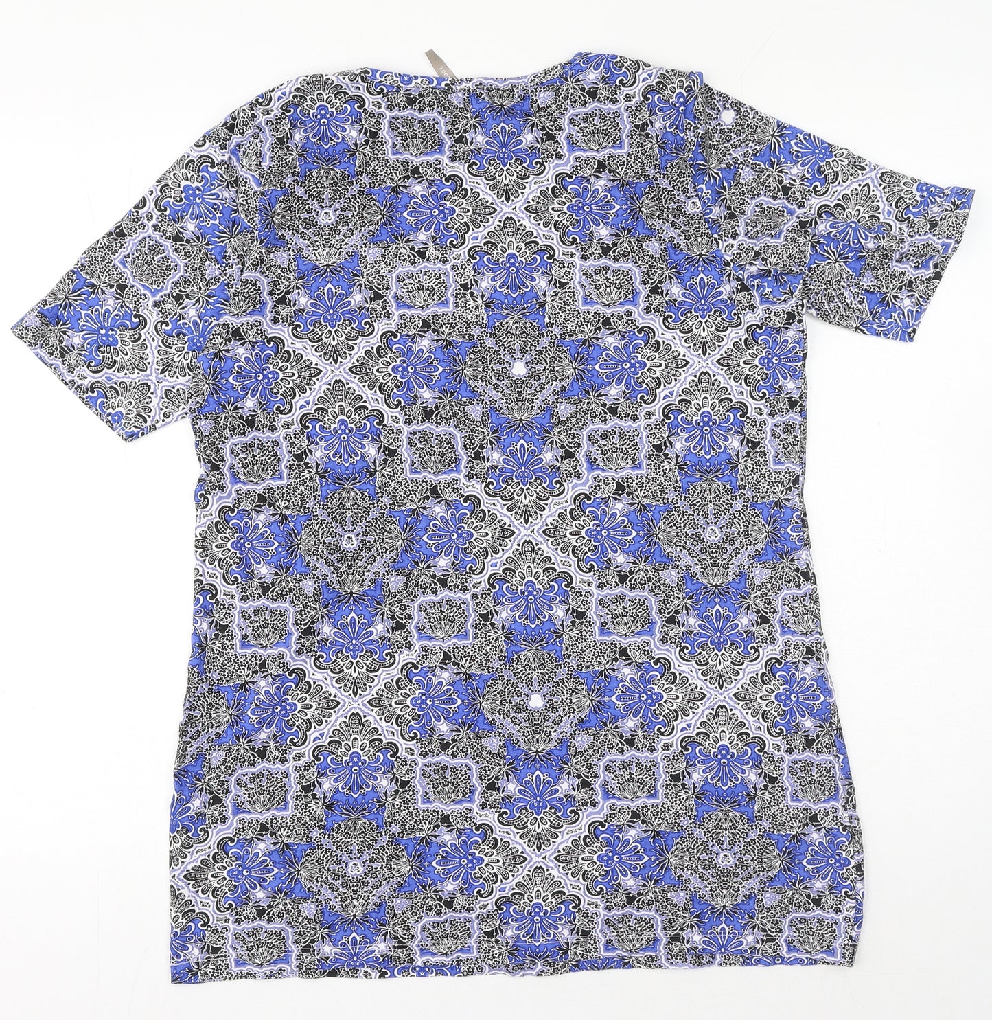 Anthology Womens Blue Geometric Cotton Basic T-Shirt Size 14 Scoop Neck