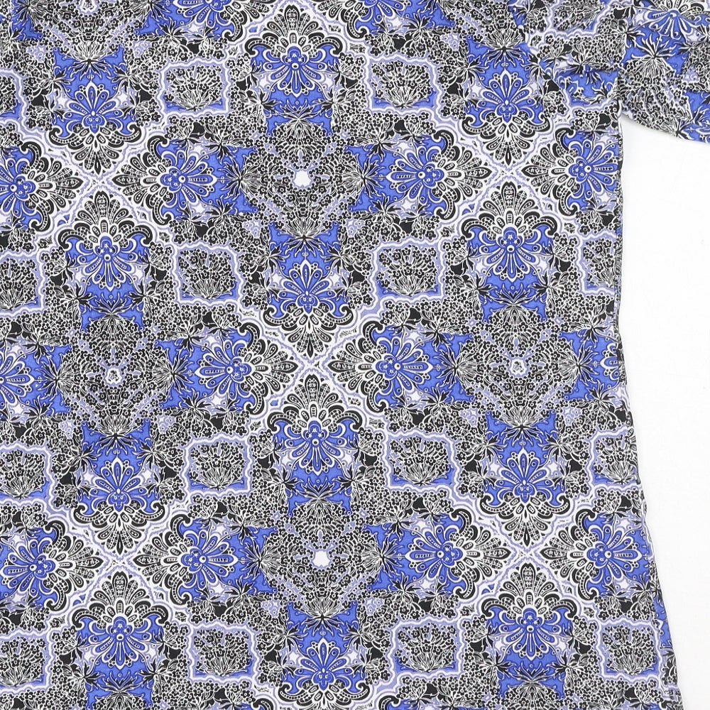 Anthology Womens Blue Geometric Cotton Basic T-Shirt Size 14 Scoop Neck