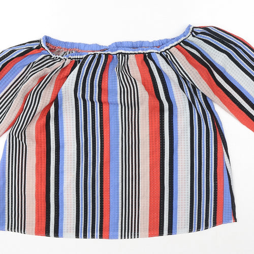 Papaya Womens Multicoloured Striped Polyester Basic Blouse Size 10 Off the Shoulder