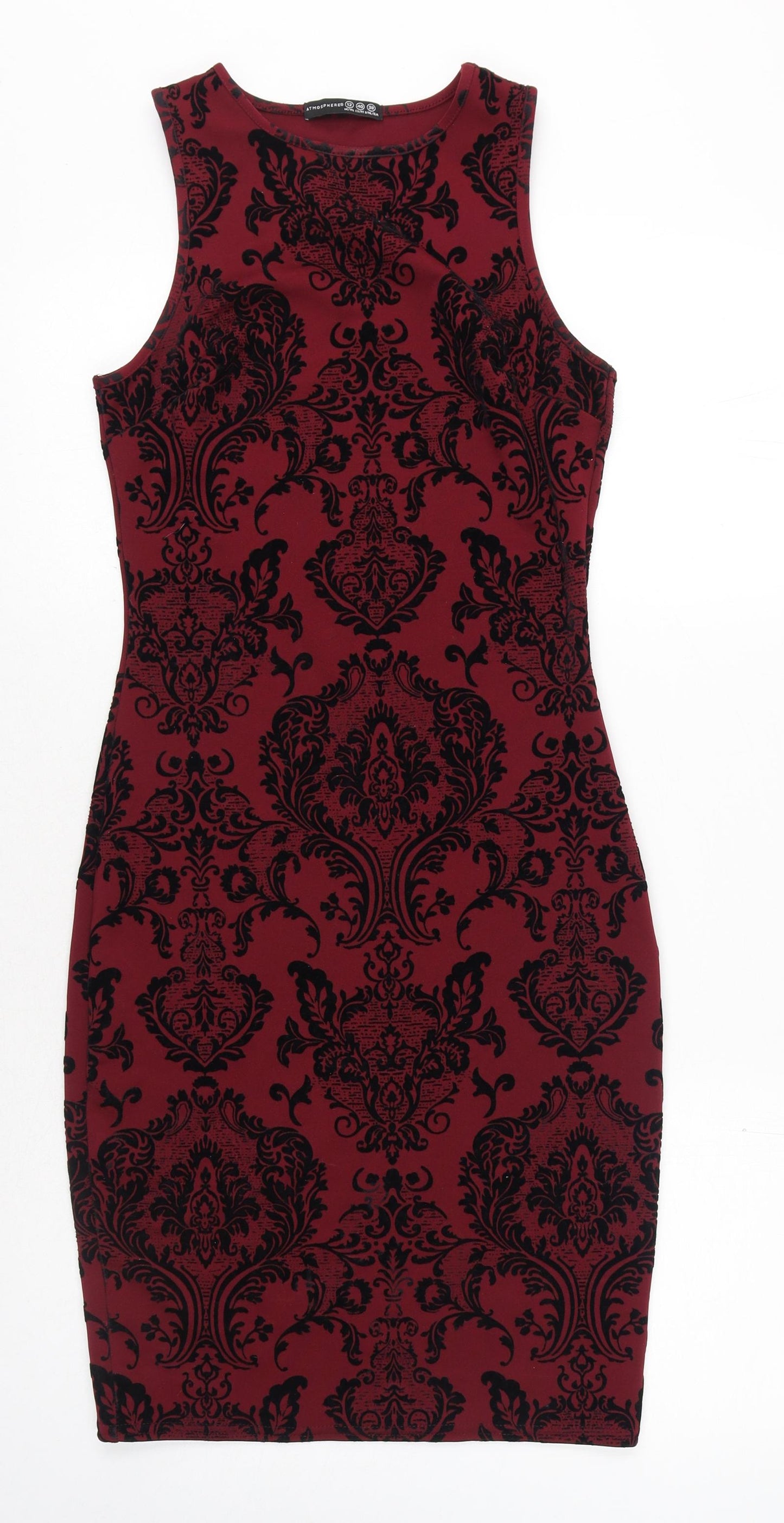 Primark Womens Purple Geometric Polyester Bodycon Size 12 Crew Neck Pullover - Burgundy