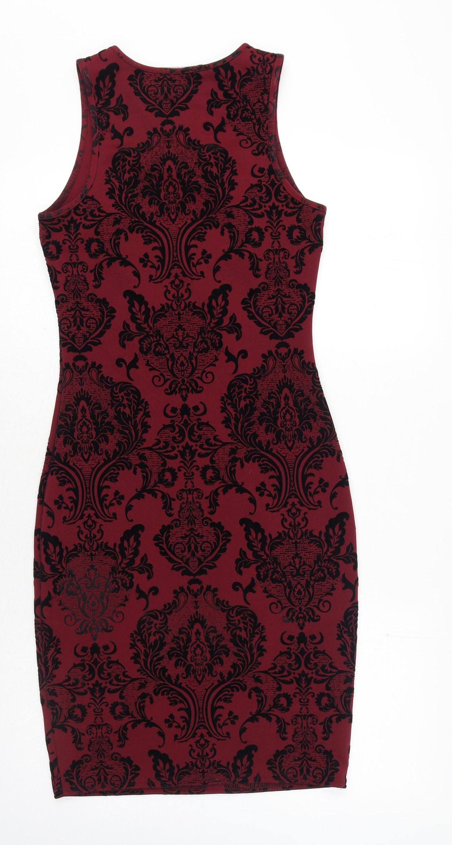Primark Womens Purple Geometric Polyester Bodycon Size 12 Crew Neck Pullover - Burgundy