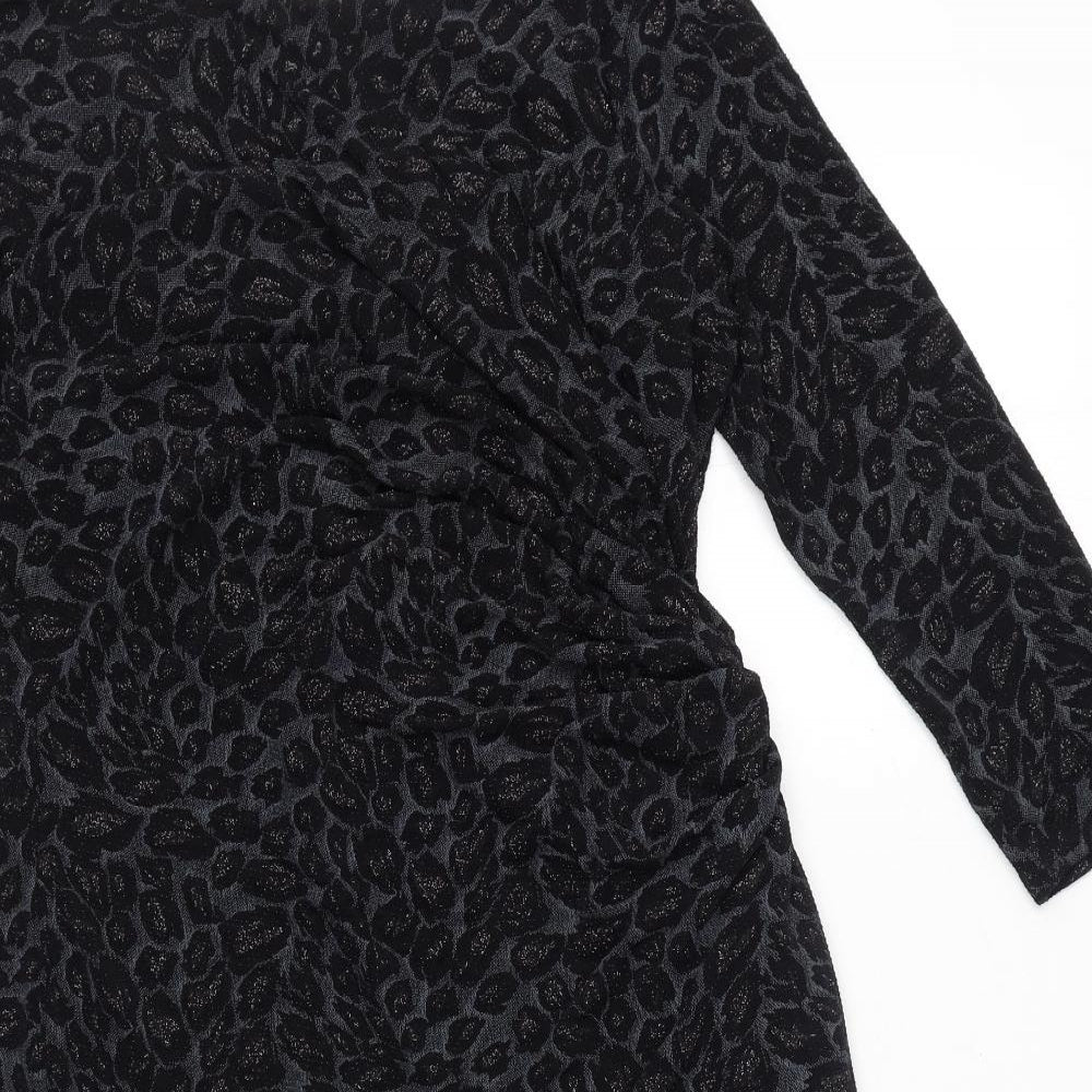 Billie & Blossom Womens Black Animal Print Nylon Pencil Dress Size 16 Boat Neck Pullover - Leopard Print, V-Neck back
