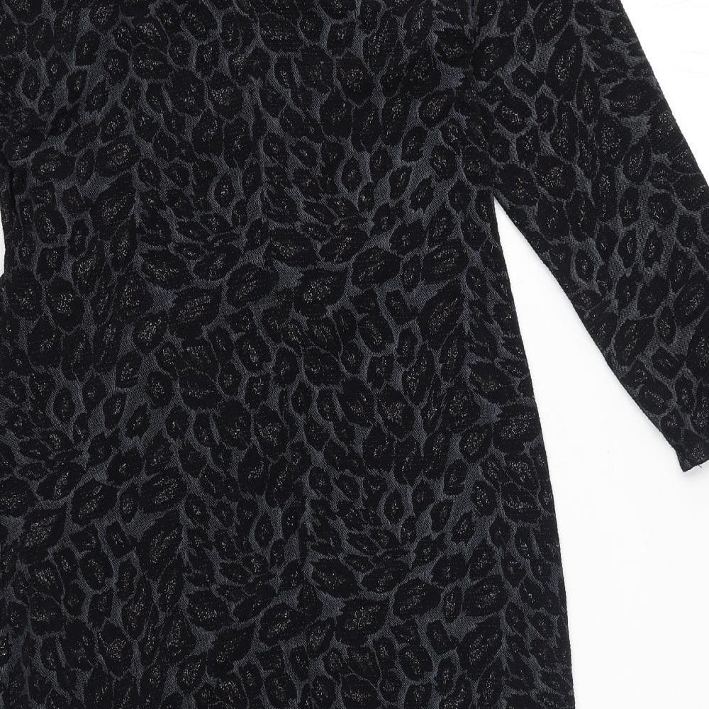Billie & Blossom Womens Black Animal Print Nylon Pencil Dress Size 16 Boat Neck Pullover - Leopard Print, V-Neck back