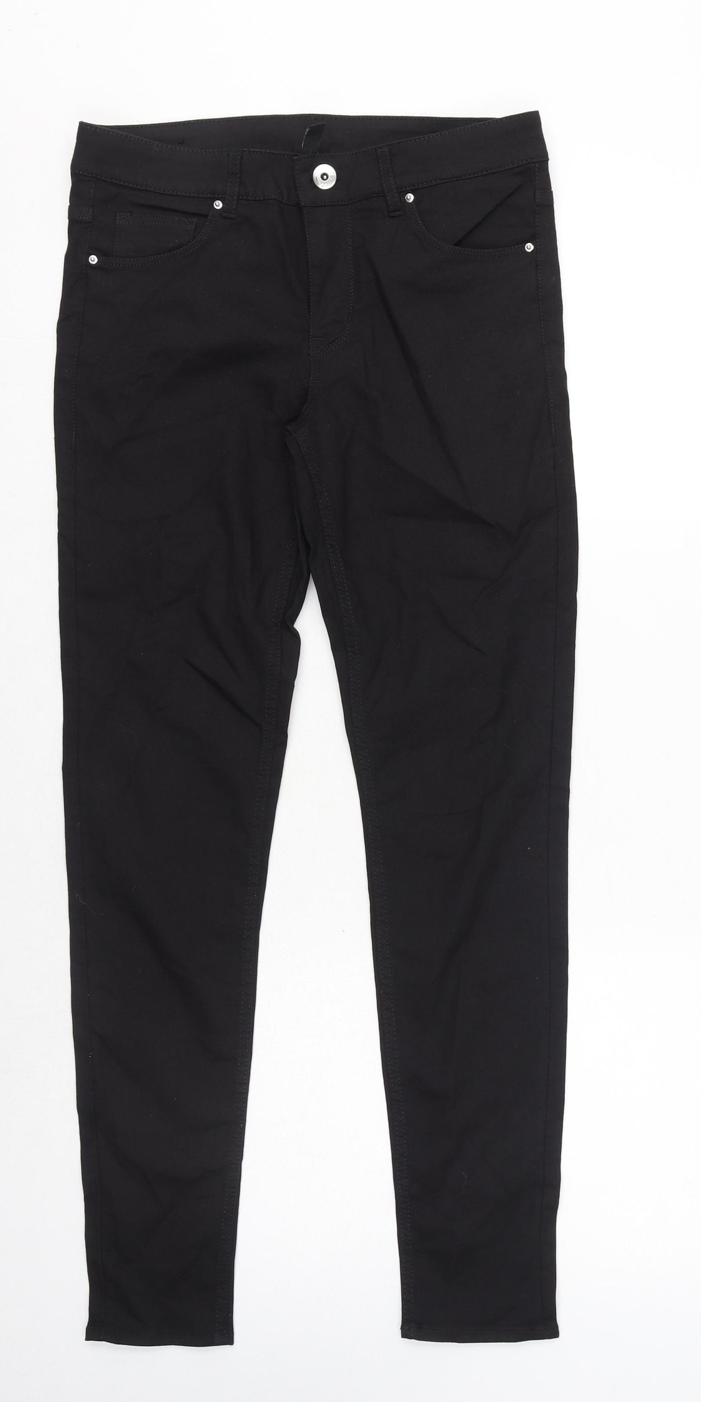 H&M Womens Black Cotton Chino Trousers Size 12 L38 in Regular Zip