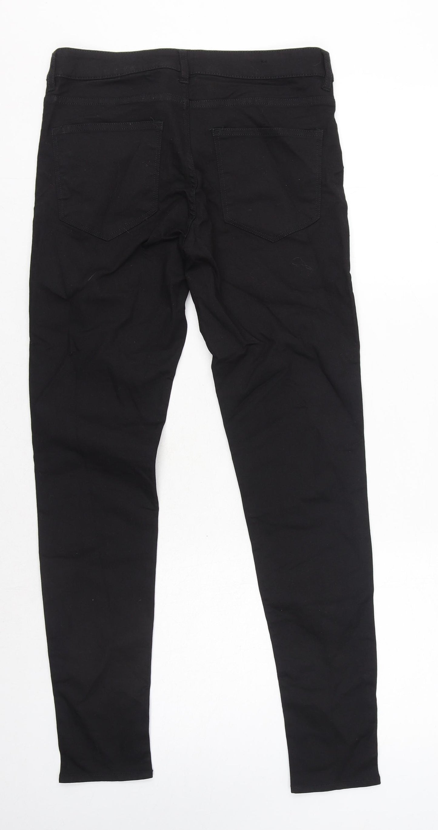 H&M Womens Black Cotton Chino Trousers Size 12 L38 in Regular Zip