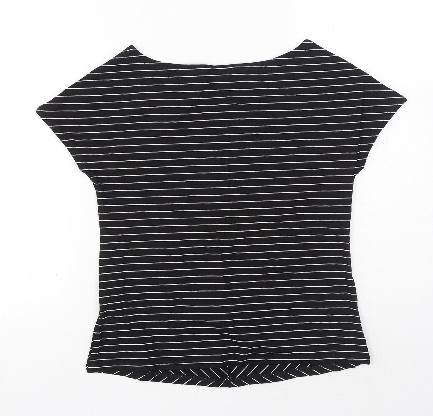 NEXT Womens Black Striped Viscose Basic T-Shirt Size 16 V-Neck