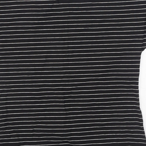 NEXT Womens Black Striped Viscose Basic T-Shirt Size 16 V-Neck