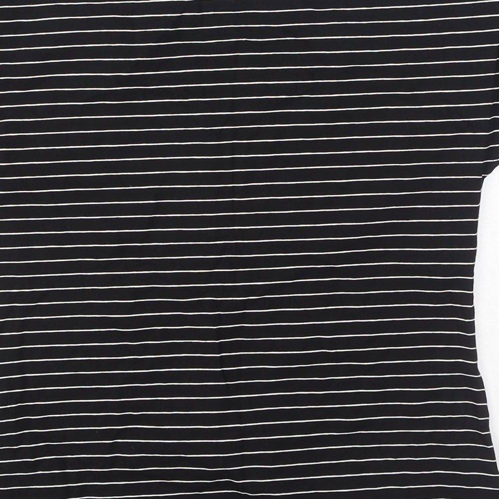 NEXT Womens Black Striped Viscose Basic T-Shirt Size 16 V-Neck