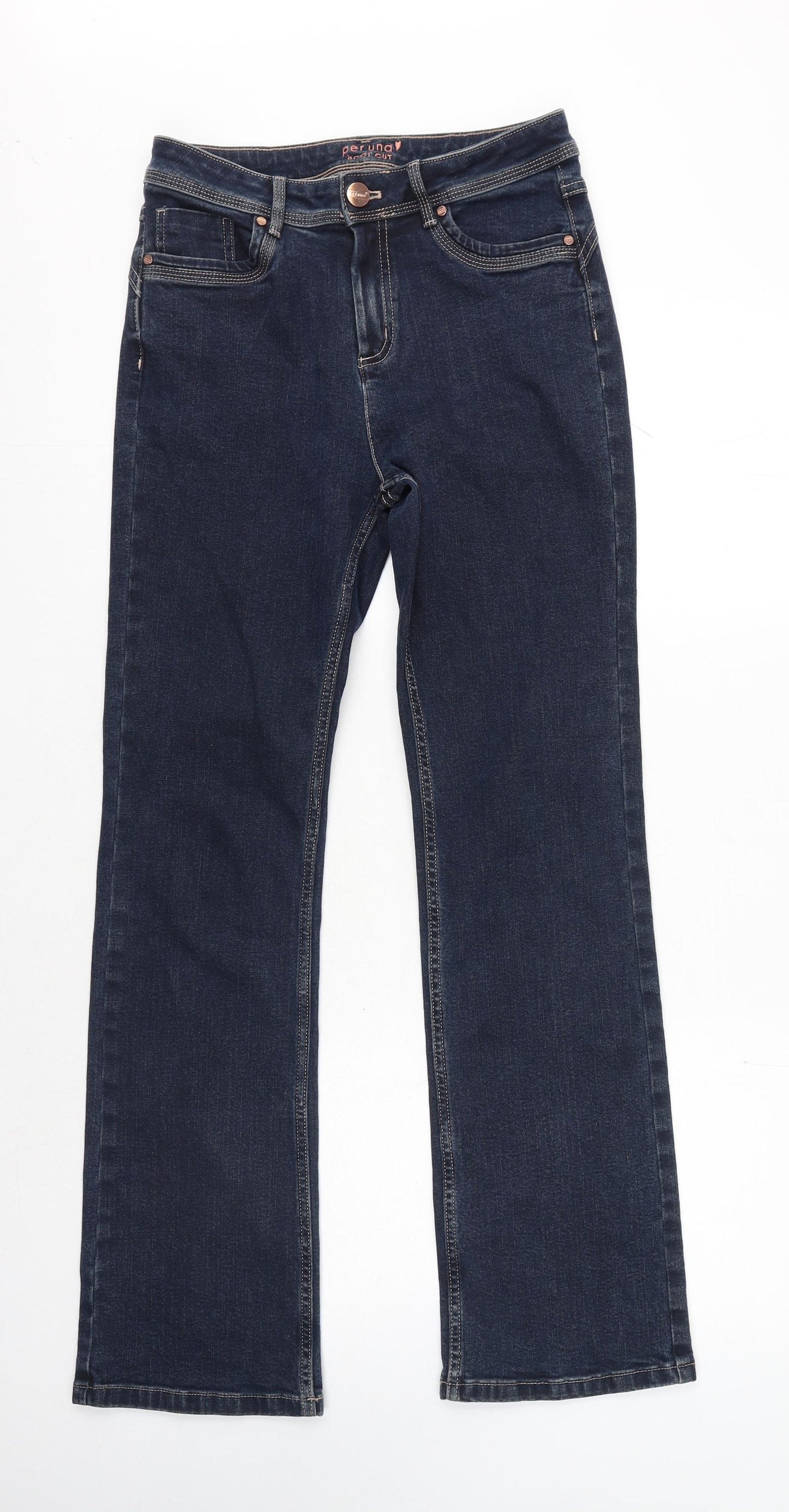 Per Una Womens Blue Cotton Bootcut Jeans Size 10 L30 in Regular Zip