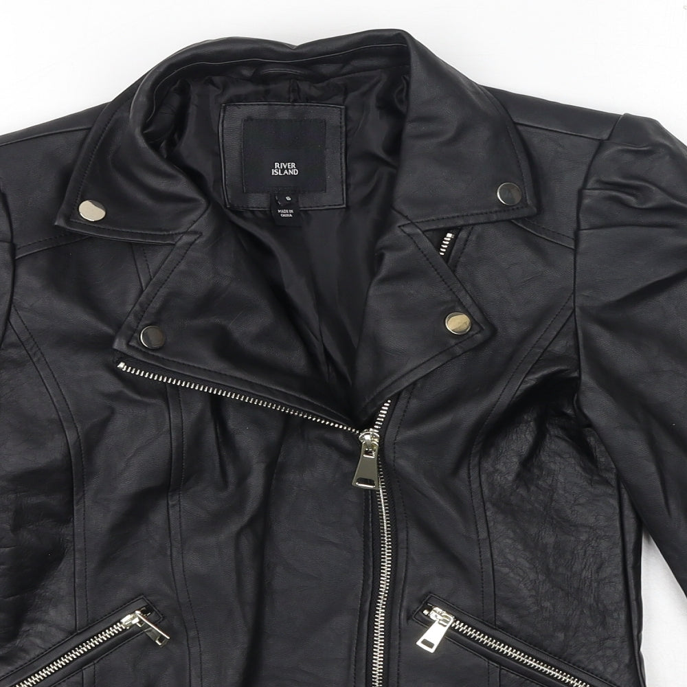 River Island Womens Black Biker Jacket Size 6 Zip