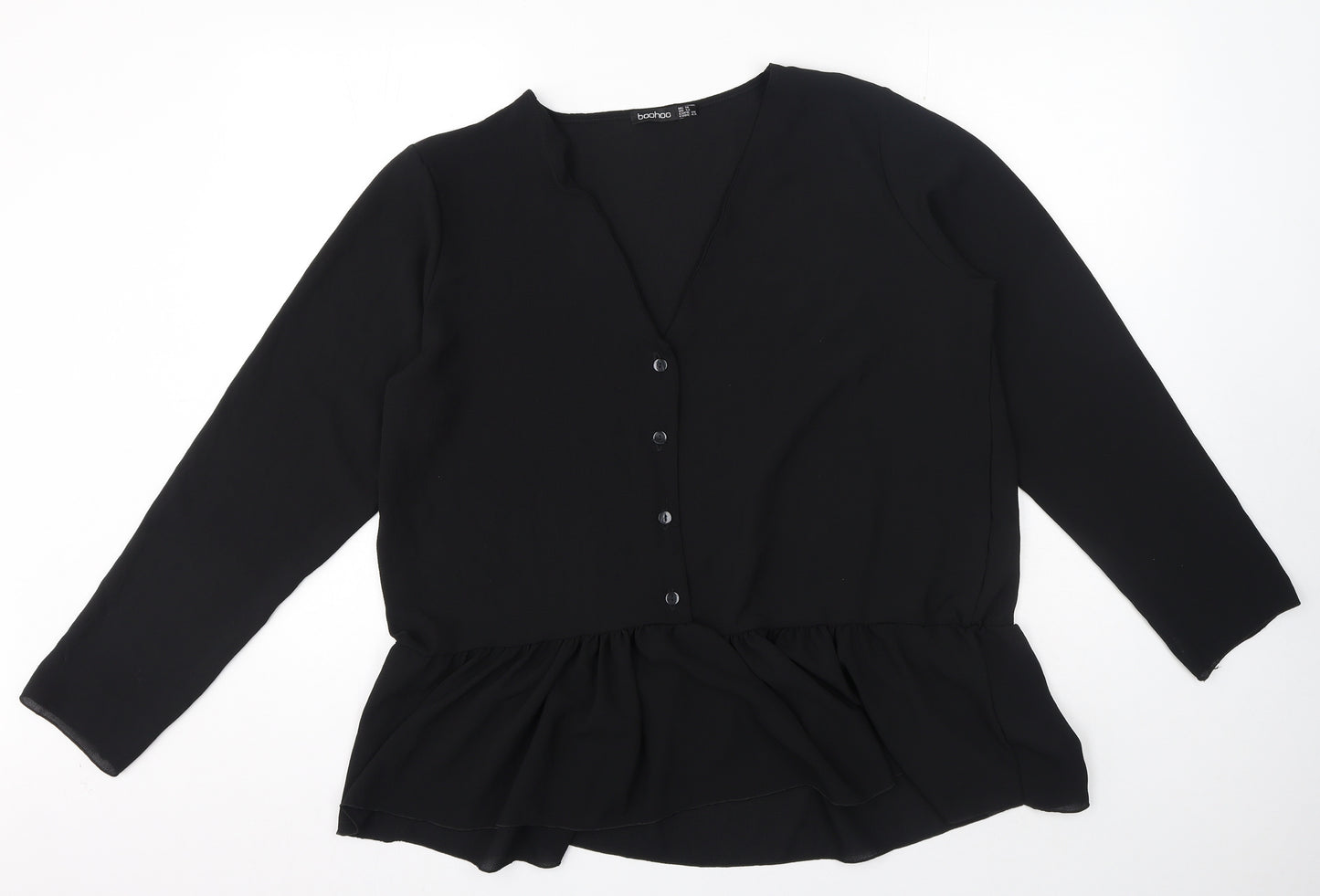 Boohoo Womens Black Polyester Basic Blouse Size 18 V-Neck - Flare Bottom