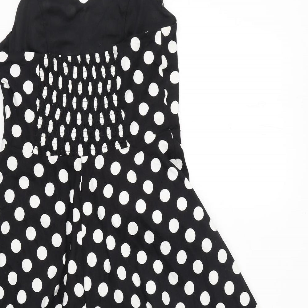 Annie Coco Womens Black Polka Dot Polyester Fit & Flare Size L Halter Pullover - Elasticated Back