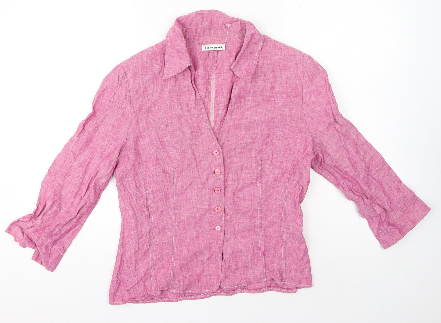 Gerry Weber Womens Pink Linen Basic Button-Up Size 12 Collared