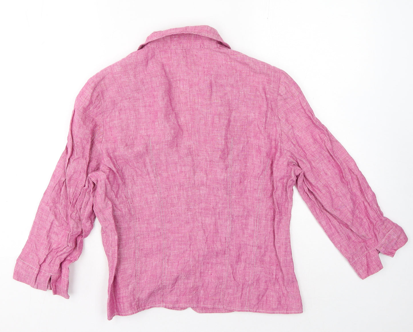 Gerry Weber Womens Pink Linen Basic Button-Up Size 12 Collared