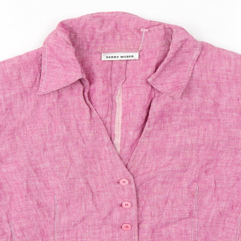 Gerry Weber Womens Pink Linen Basic Button-Up Size 12 Collared
