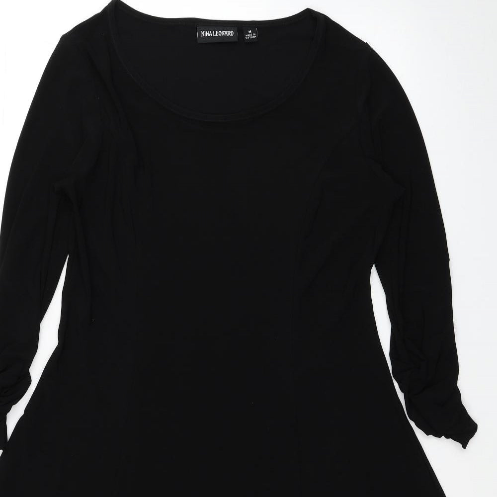 Nina Leonard Womens Black Polyester Fit & Flare Size M Scoop Neck Pullover