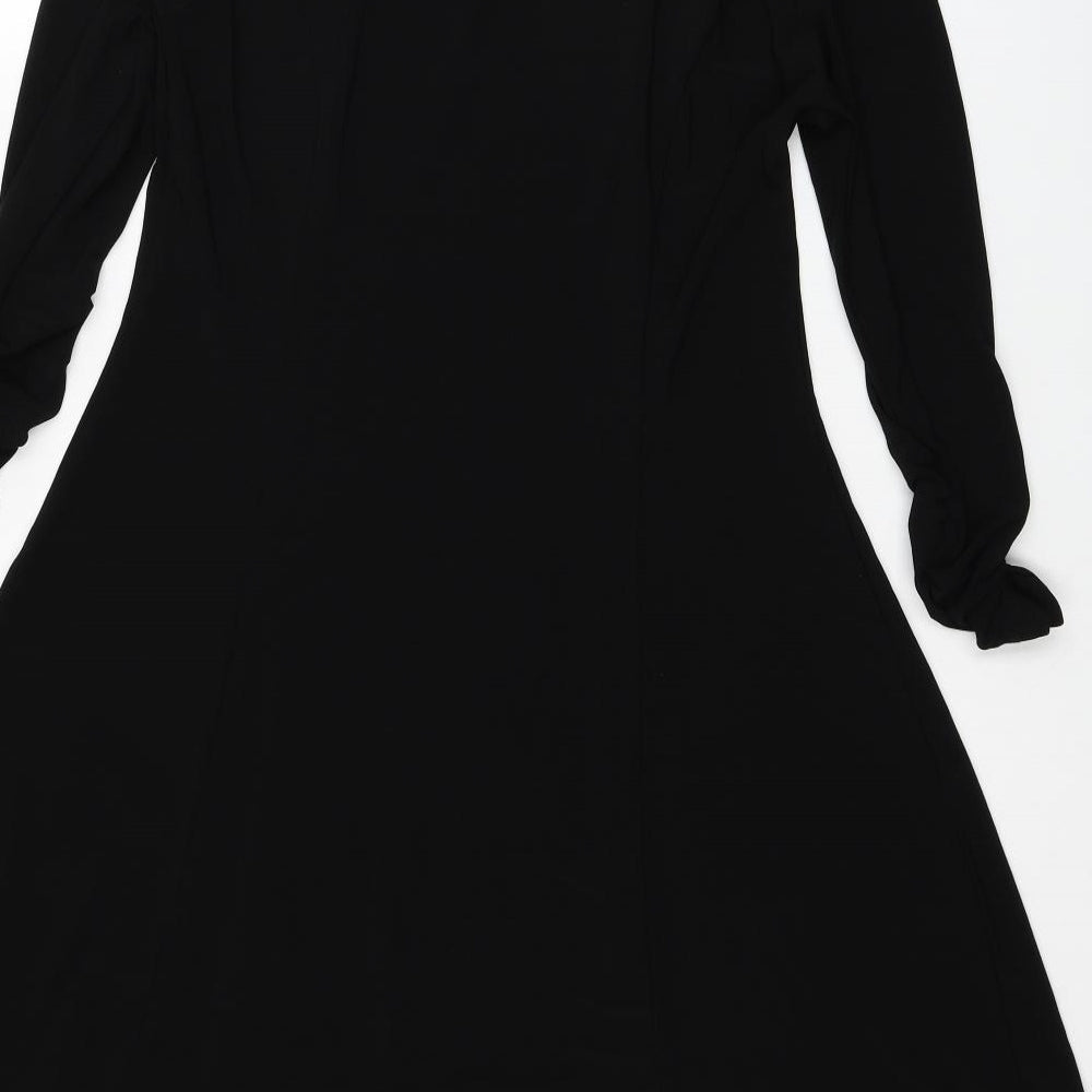 Nina Leonard Womens Black Polyester Fit & Flare Size M Scoop Neck Pullover