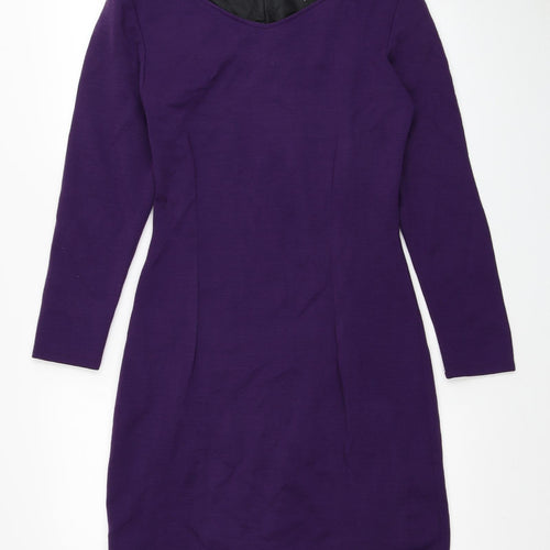 Classics Womens Purple Acrylic Bodycon Size 12 Scoop Neck Zip - Shoulder Pads