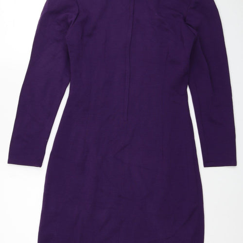 Classics Womens Purple Acrylic Bodycon Size 12 Scoop Neck Zip - Shoulder Pads