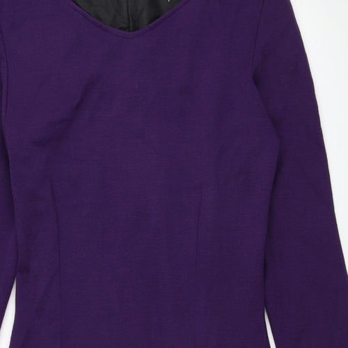Classics Womens Purple Acrylic Bodycon Size 12 Scoop Neck Zip - Shoulder Pads