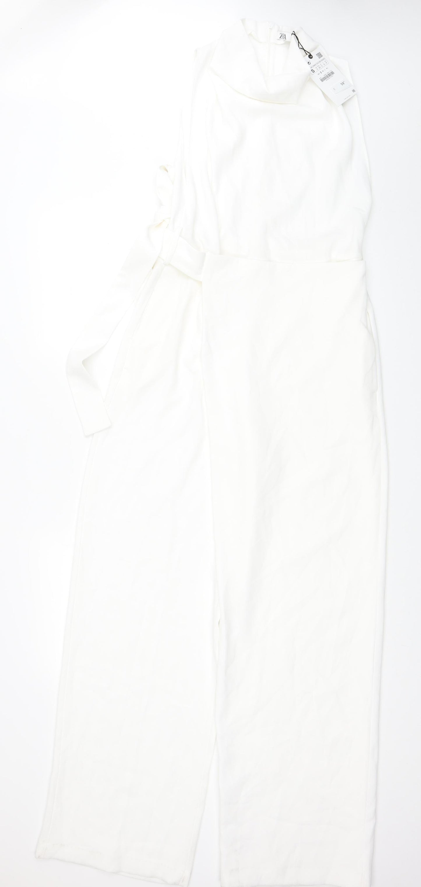 Zara Womens White Polyester Jumpsuit One-Piece Size S L31 in Zip