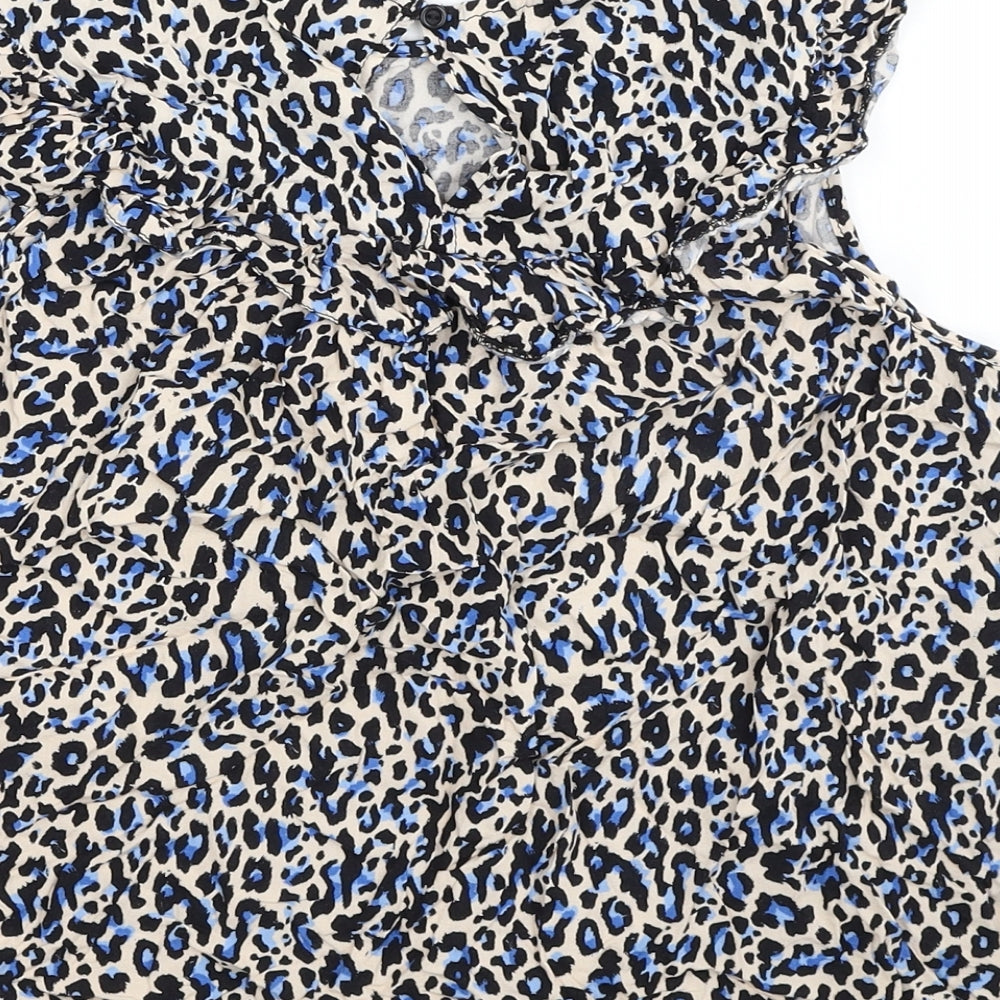 TU Womens Beige Animal Print Viscose Basic Blouse Size 12 Boat Neck - Leopard Print