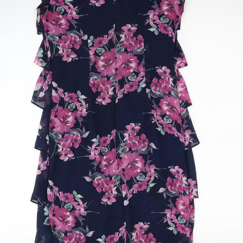 M&Co Womens Blue Floral Polyester Pencil Dress Size 8 Boat Neck Zip