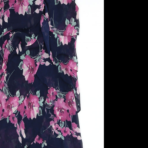 M&Co Womens Blue Floral Polyester Pencil Dress Size 8 Boat Neck Zip