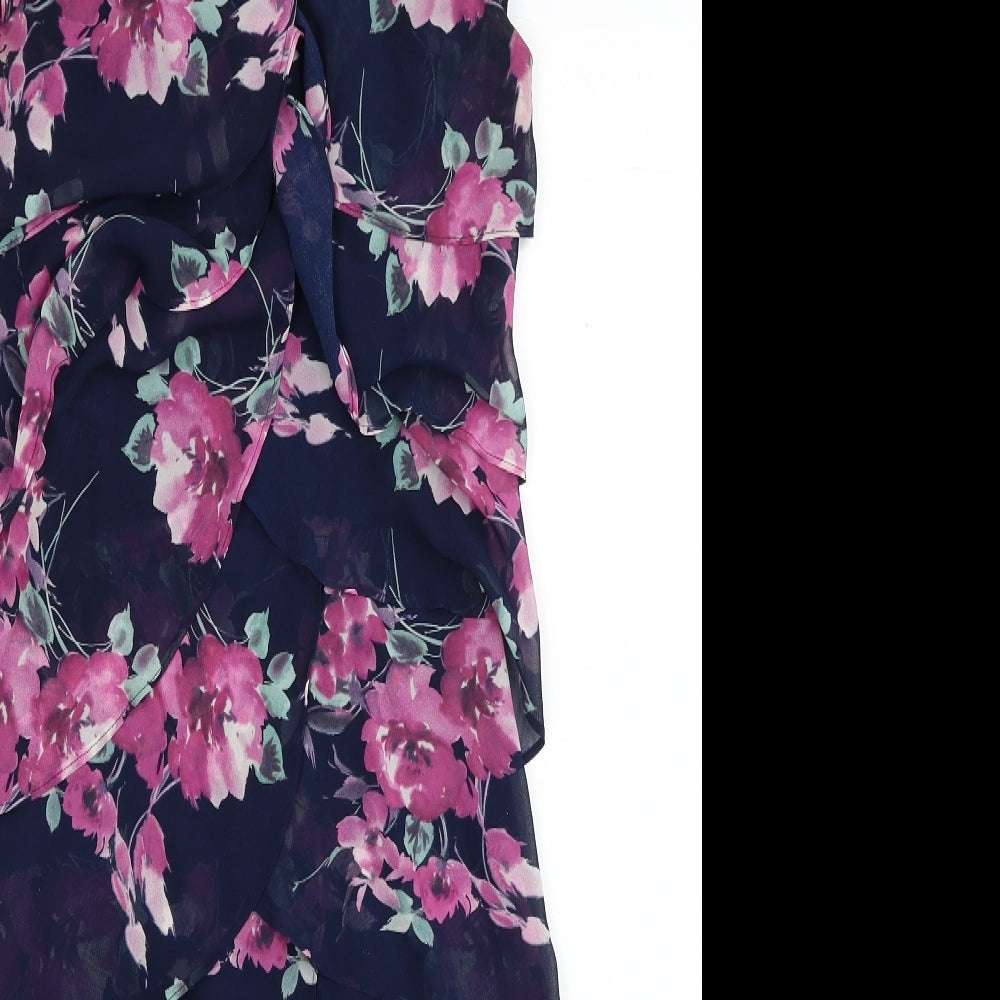 M&Co Womens Blue Floral Polyester Pencil Dress Size 8 Boat Neck Zip