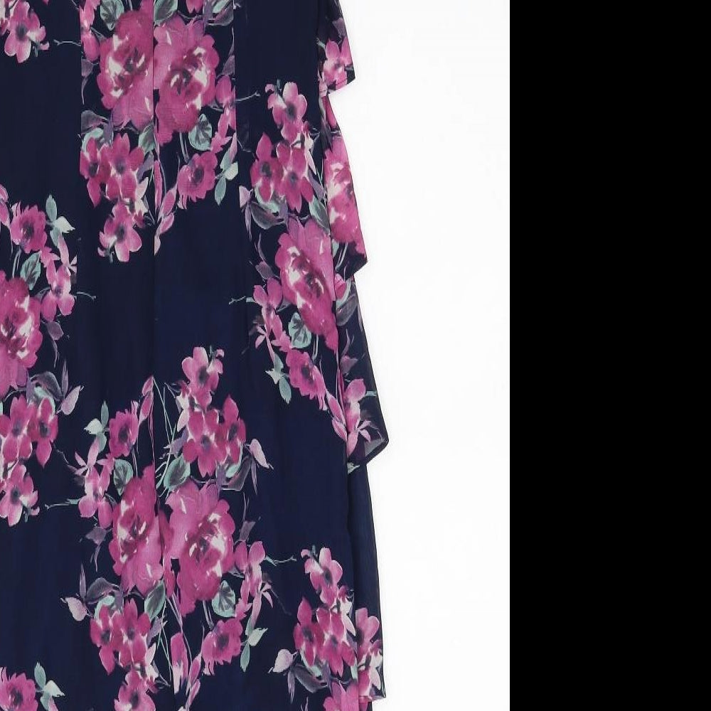 M&Co Womens Blue Floral Polyester Pencil Dress Size 8 Boat Neck Zip