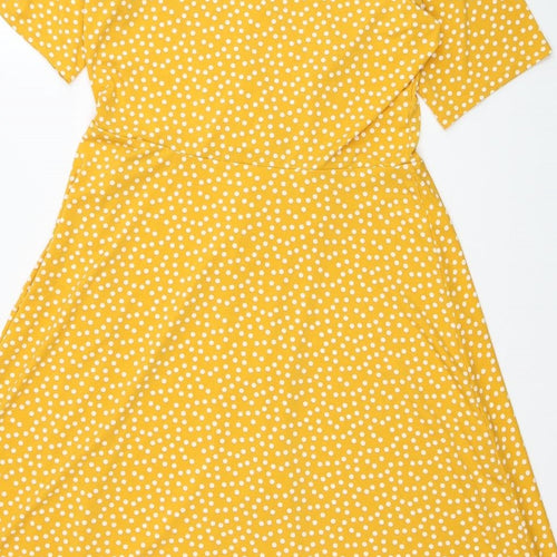 Damart Womens Yellow Polka Dot Polyester Fit & Flare Size 16 Boat Neck Pullover