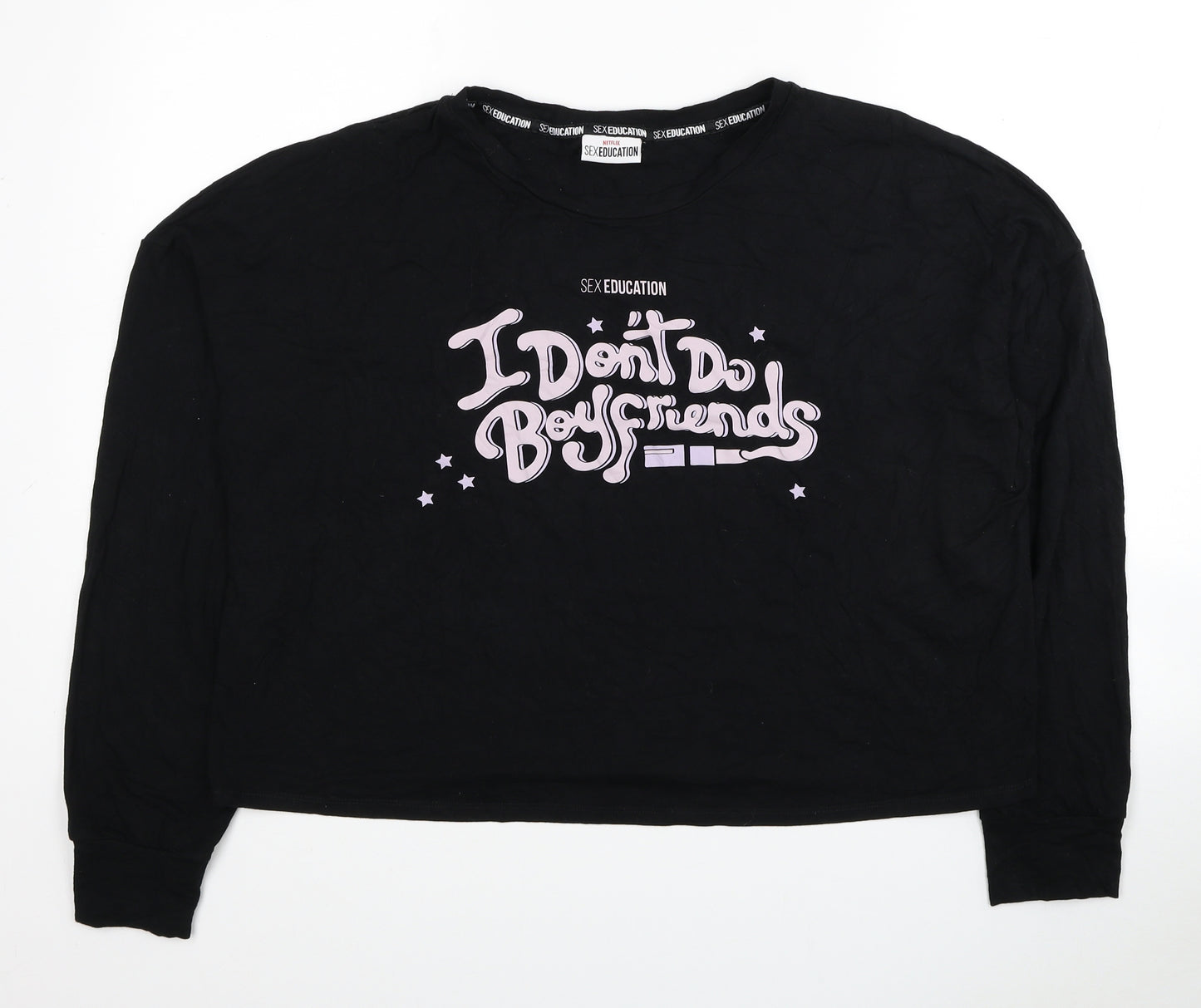 Netflix Womens Black Viscose Pullover Sweatshirt Size 18 Pullover - I Don't Do Boyfriends,Cropped