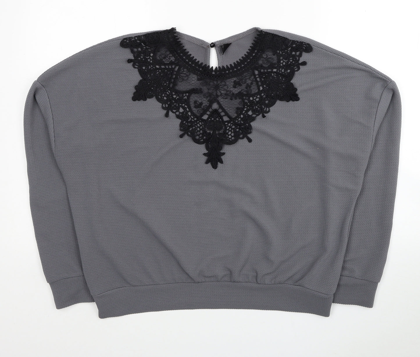 SheIn Womens Grey Geometric Polyester Pullover Sweatshirt Size L Button - Lace Detail