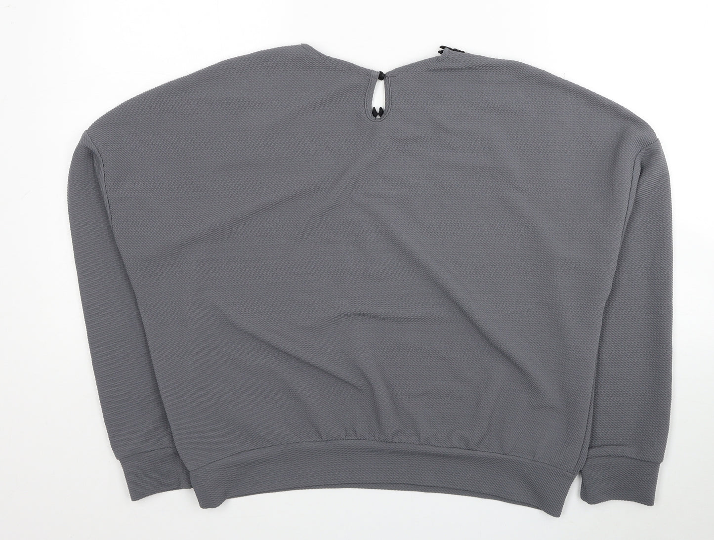 SheIn Womens Grey Geometric Polyester Pullover Sweatshirt Size L Button - Lace Detail