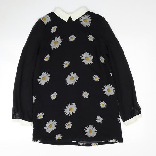 River Island Womens Black Floral Polyester Shirt Dress Size 8 Collared Zip