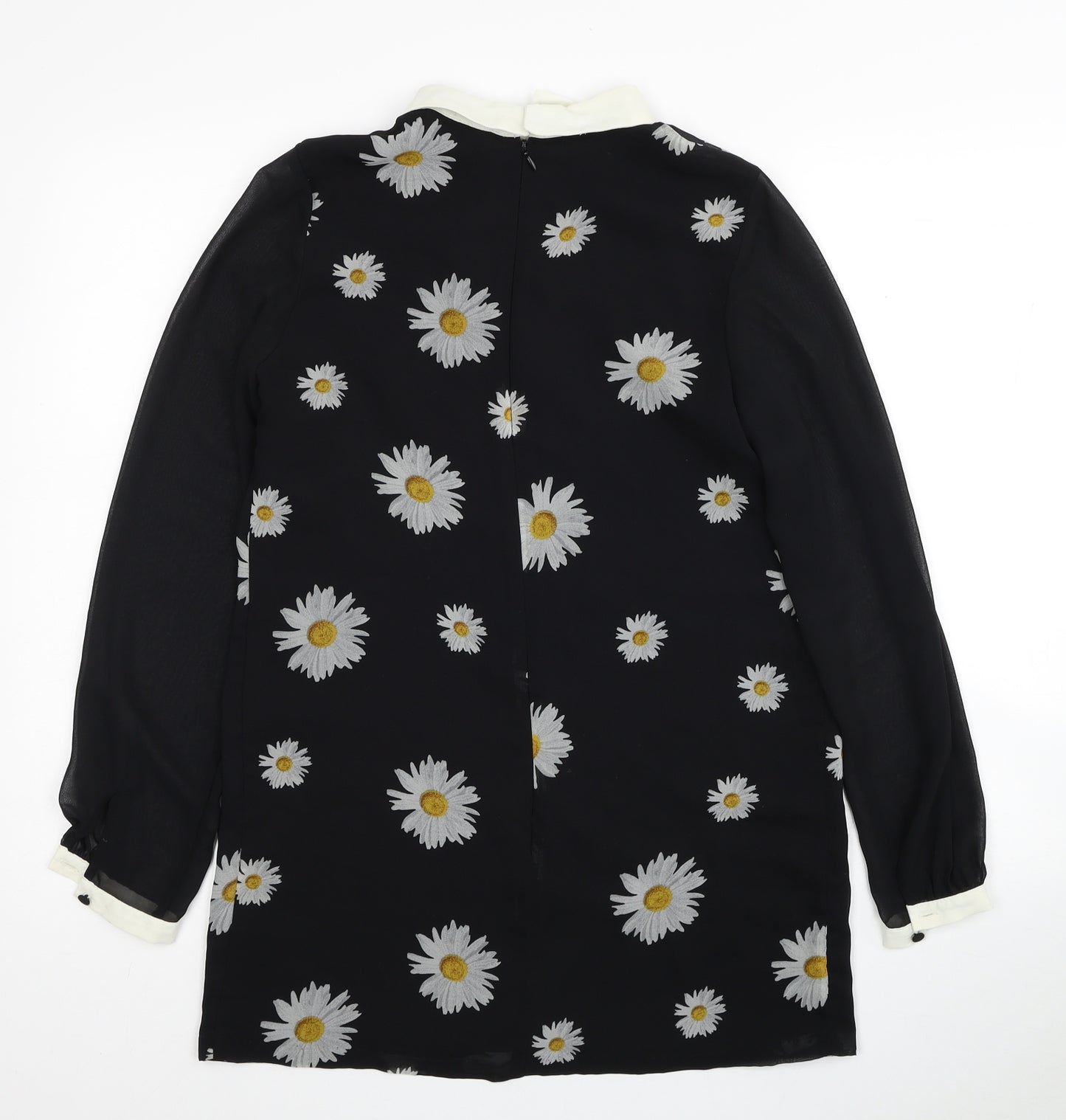 River Island Womens Black Floral Polyester Shirt Dress Size 8 Collared Zip