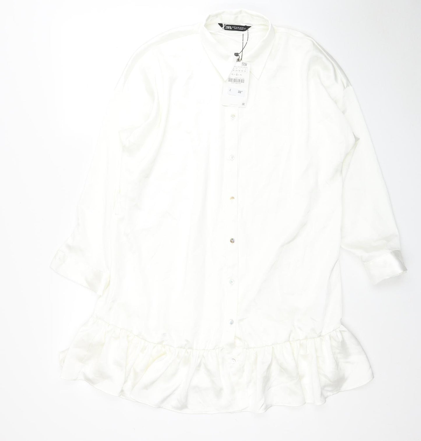 Zara Womens White Polyester Shirt Dress Size M Collared Button
